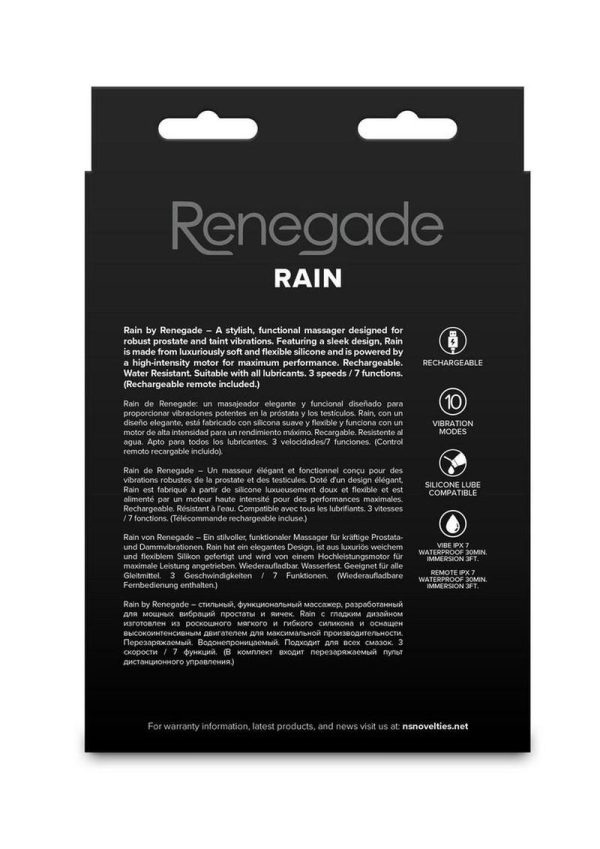 Renegade Rain Rechargeable Silicone Prostate and Taint Massager with Remote Control - Black - Image 4