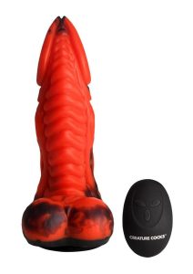 Dragon Thrust Rechargeable Silicone Thrusting and Vibrating Dildo - Red/Black