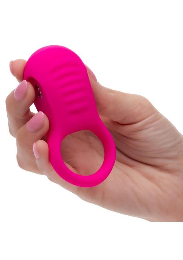 Basic Essentials Rechargeable Ridge Rider Silicone Cock Ring - Pink - Image 3