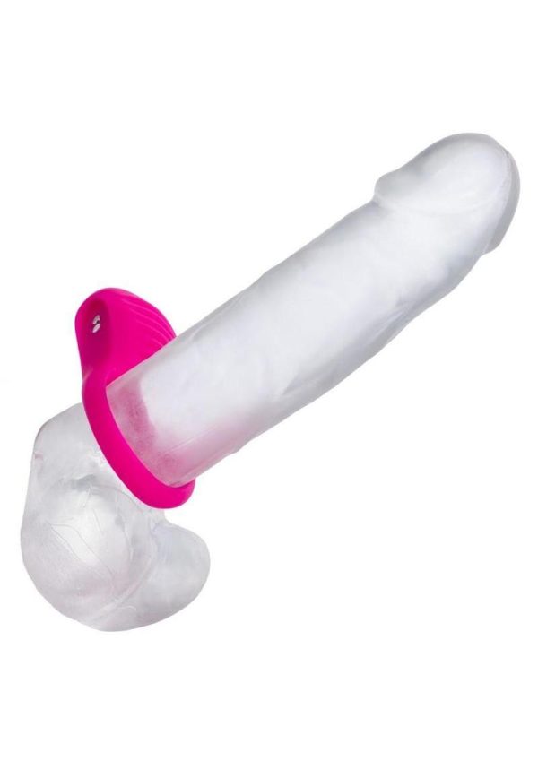Basic Essentials Rechargeable Ridge Rider Silicone Cock Ring - Pink - Image 4