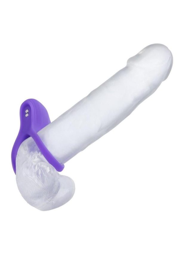 Basic Essentials Rechargeable Dual Support Silicone Cock Ring - Purple - Image 4