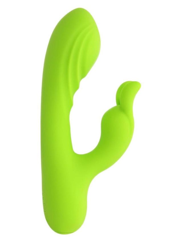 Brat Bunny Rechargeable Silicone Rabbit Vibrator - Green - Image 3