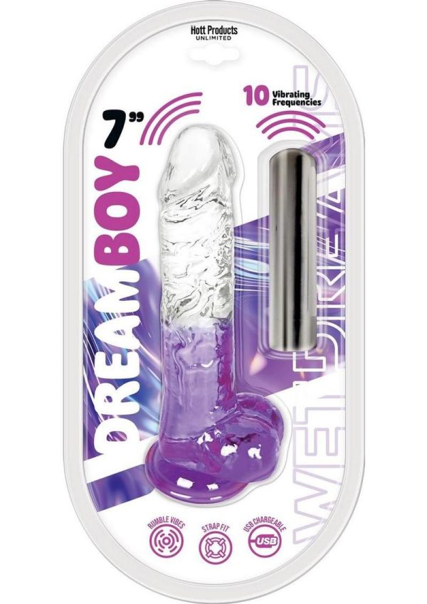 Wet Dreams Dream Boy Jelly Vibrating Dildo 7in - Clear/Purple