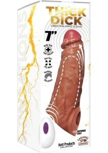 Thick Dick Vibrating Penis Silicone Sleeve 7in - Caramel