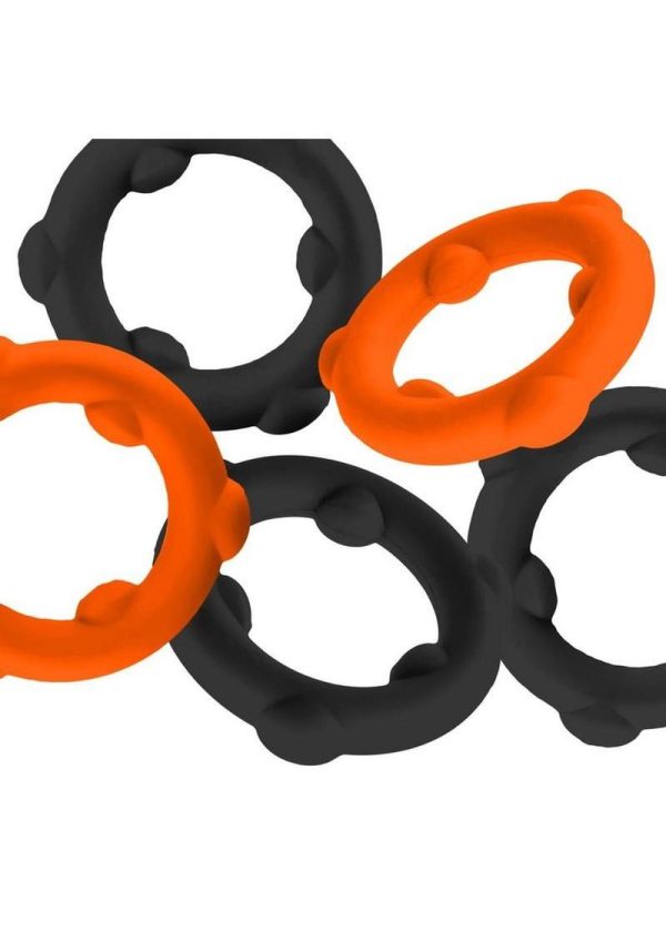 Oxballs Gearheads Silicone Spinner Cock Rings (5 Pack) - Orange/Black - Image 3
