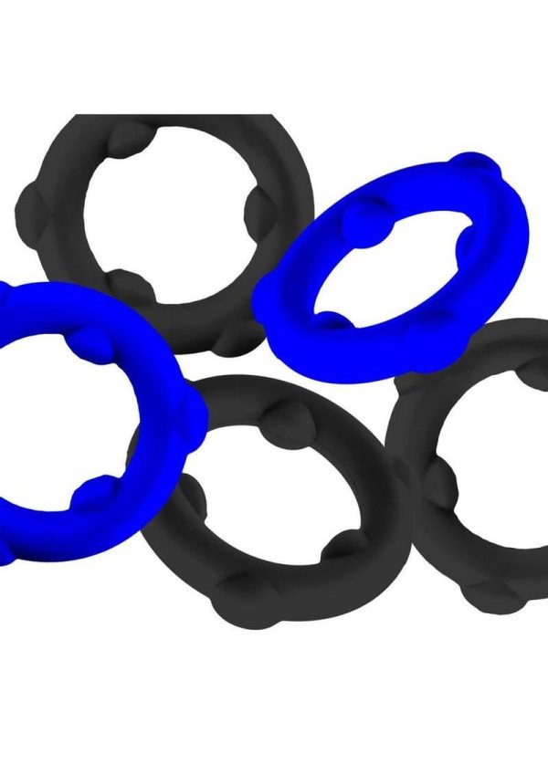 Oxballs Gearheads Silicone Spinner Cock Rings (5 Pack) - Blue/Black - Image 3