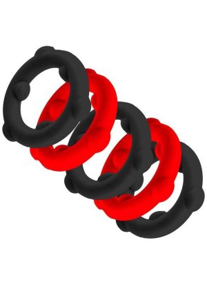 Oxballs Gearheads Silicone Spinner Cock Rings (5 Pack) - Red/Black