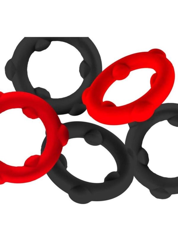Oxballs Gearheads Silicone Spinner Cock Rings (5 Pack) - Red/Black - Image 3