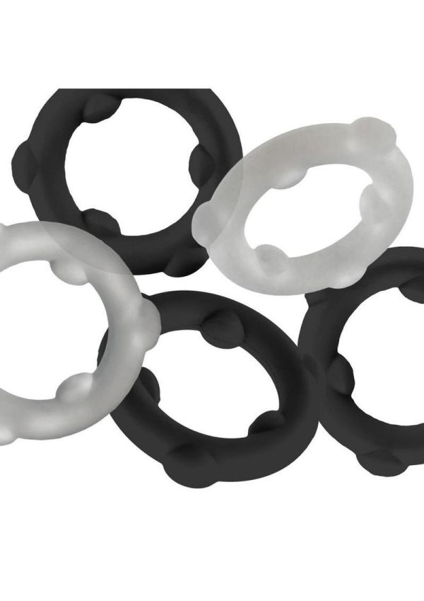 Oxballs Gearheads Silicone Spinner Cock Rings (5 Pack) - Black/Vapor - Image 3