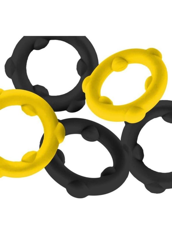 Oxballs Gearheads Silicone Spinner Cock Rings (5 Pack) - Yellow/Black - Image 3
