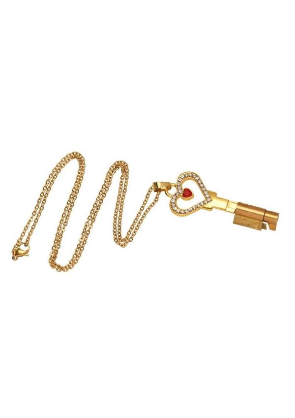 Master Series Possession Chastity Key Necklace - Gold/Red - Image 3
