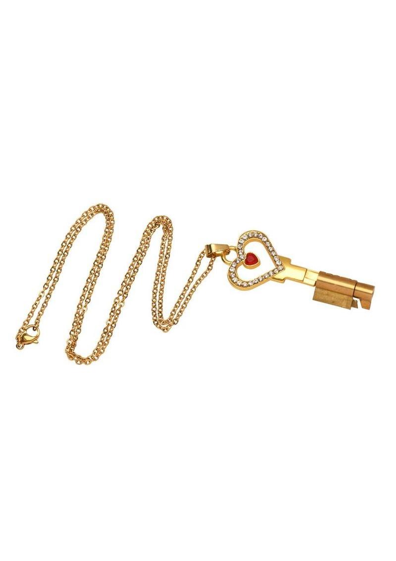 Master Series Possession Chastity Key Necklace - Gold/Red - Image 3