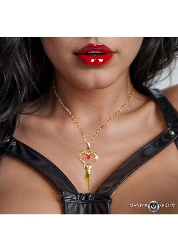 Master Series Possession Chastity Key Necklace - Gold/Red - Image 4