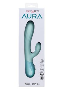 Aura Dual Ripple Rechargeable Silicone Rabbit Vibrator - Blue