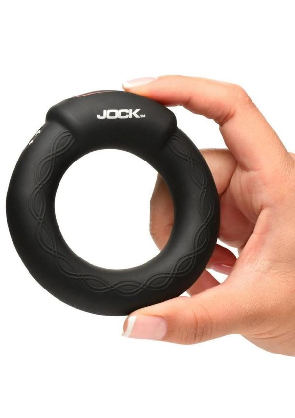 Jock Rumbler Vibrating and Warming Rechargeable Silicone C-Ring 2in with Remote - Black - Image 4