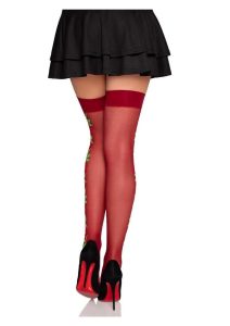 Leg Avenue Spandex Sheer Thigh Highs with Embroidered Rose Side Detail - Red - O/S
