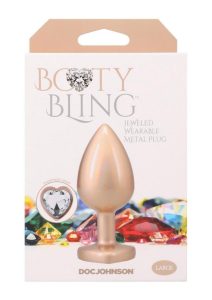 Booty Bling Heart Diamond Jeweled Wearable Metal Plug - Large - Gold