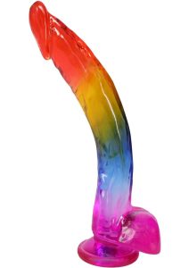 Crystal Jellies Realistic Dildo with Balls 9.5in - Rainbow