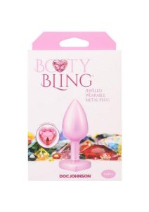 Booty Bling Heart Diamond Jeweled Wearable Metal Plug - Small - Pink