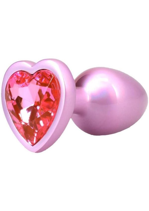 Booty Bling Heart Diamond Jeweled Wearable Metal Plug - Small - Pink - Image 3