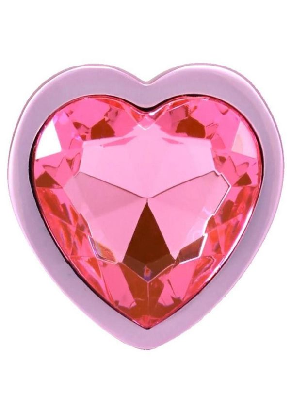 Booty Bling Heart Diamond Jeweled Wearable Metal Plug - Small - Pink - Image 4