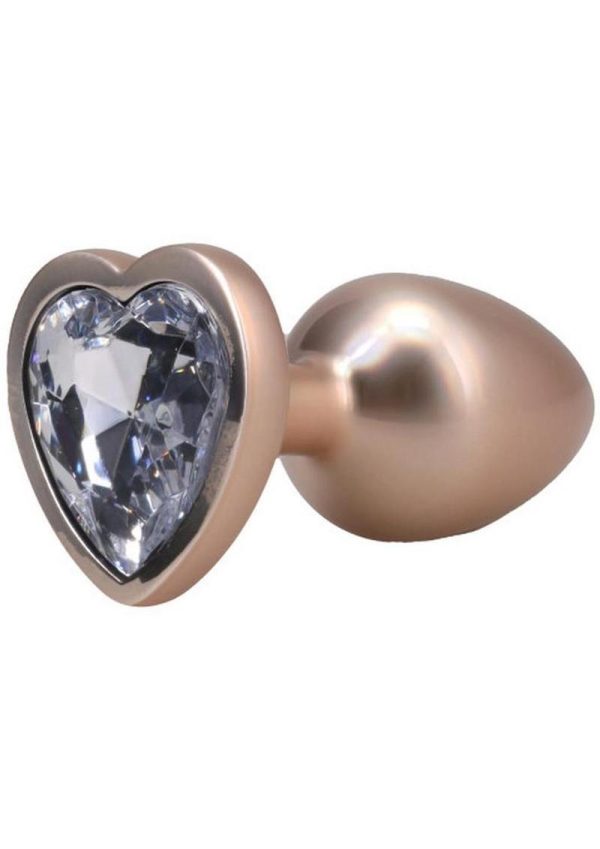 Booty Bling Heart Diamond Jeweled Wearable Metal Plug - Small - Gold - Image 3