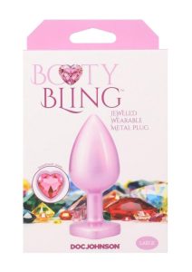 Booty Bling Heart Diamond Jeweled Wearable Metal Plug - Large - Pink