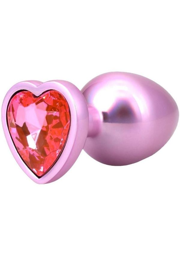 Booty Bling Heart Diamond Jeweled Wearable Metal Plug - Large - Pink - Image 3