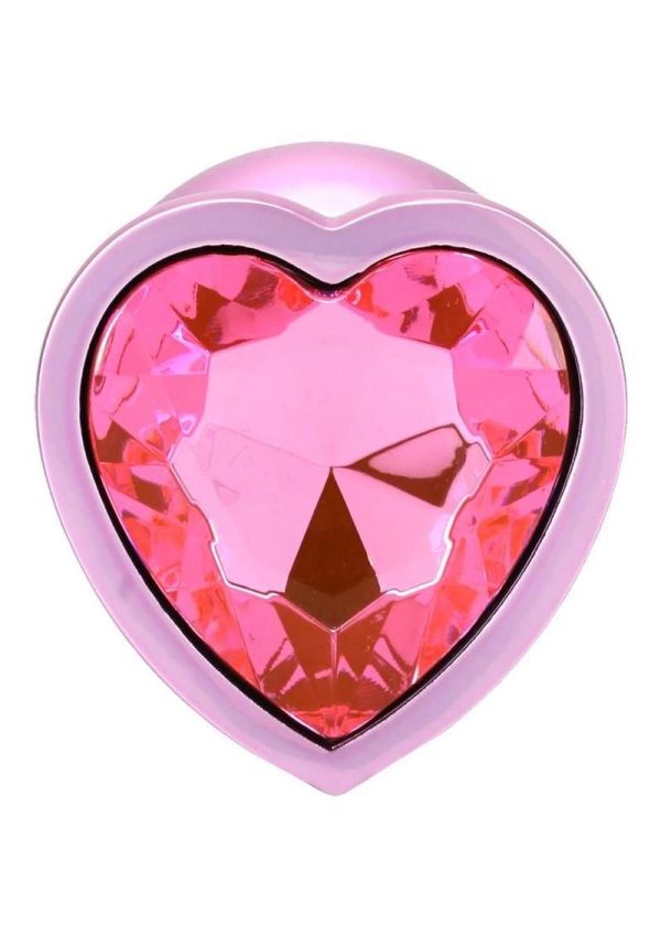 Booty Bling Heart Diamond Jeweled Wearable Metal Plug - Large - Pink - Image 4