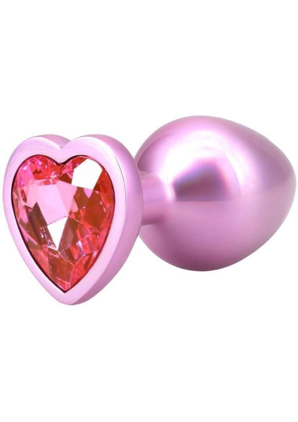 Booty Bling Heart Diamond Jeweled Wearable Metal Plug - Medium - Pink - Image 3