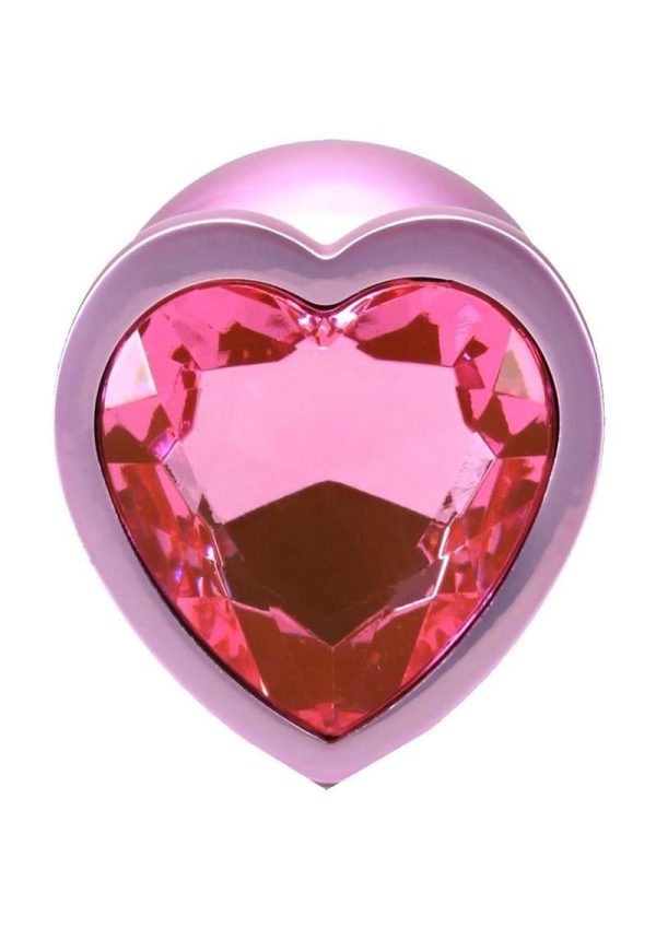 Booty Bling Heart Diamond Jeweled Wearable Metal Plug - Medium - Pink - Image 4