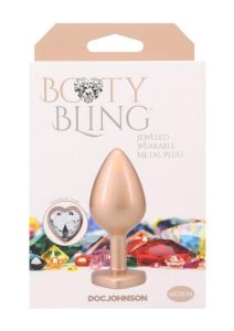 Booty Bling Heart Diamond Jeweled Wearable Metal Plug - Medium - Gold