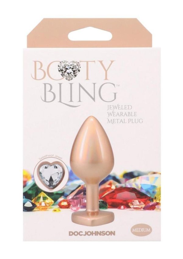 Booty Bling Heart Diamond Jeweled Wearable Metal Plug - Medium - Gold