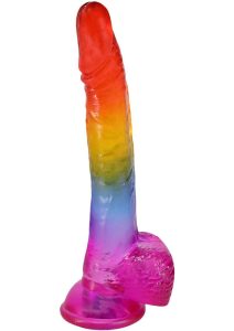 Crystal Jellies Realistic Dildo with Balls 8.5in - Rainbow