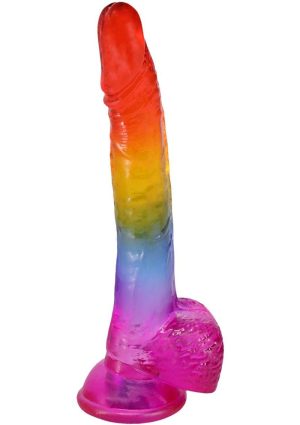 Crystal Jellies Realistic Dildo with Balls 8.5in - Rainbow