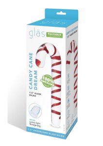 Glas Candy Cane Dream Glass Dildo 7.5in - Clear/Red