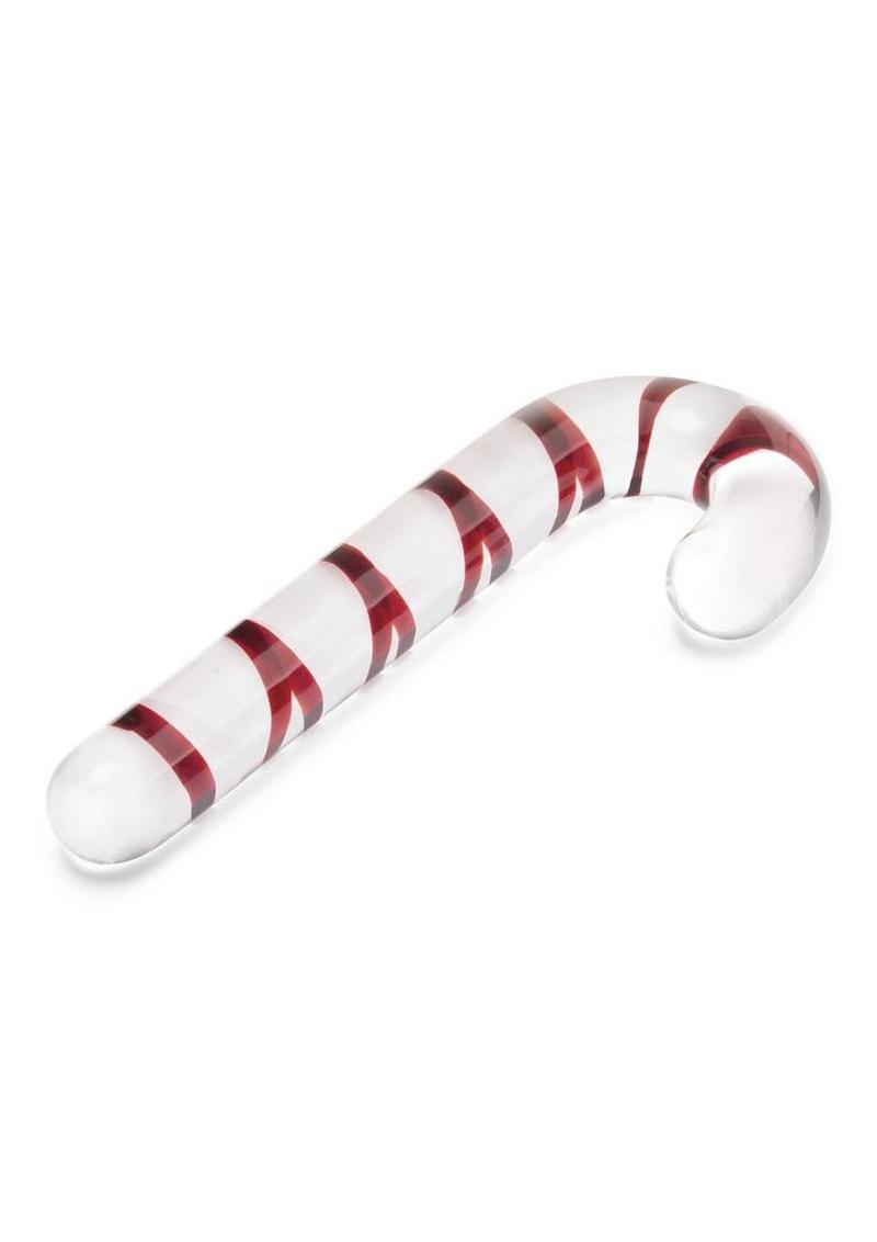 Glas Candy Cane Dream Glass Dildo 7.5in - Clear/Red - Image 3
