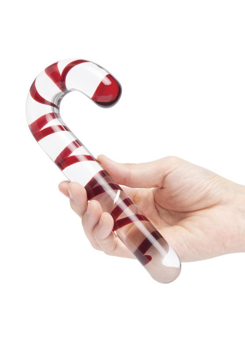 Glas Candy Cane Dream Glass Dildo 7.5in - Clear/Red - Image 4