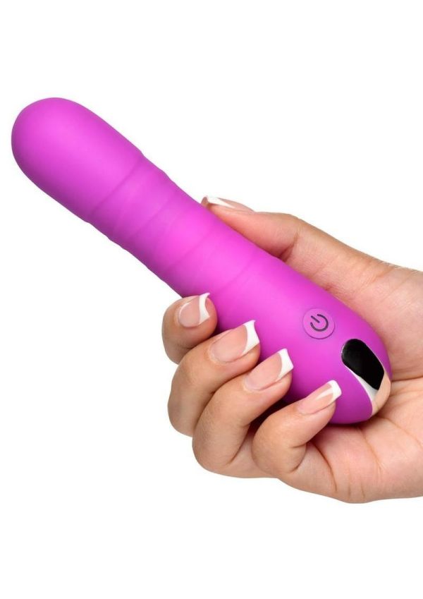 Bang! Thrusting Rechargeable Silicone Vibrator - Purple - Image 3