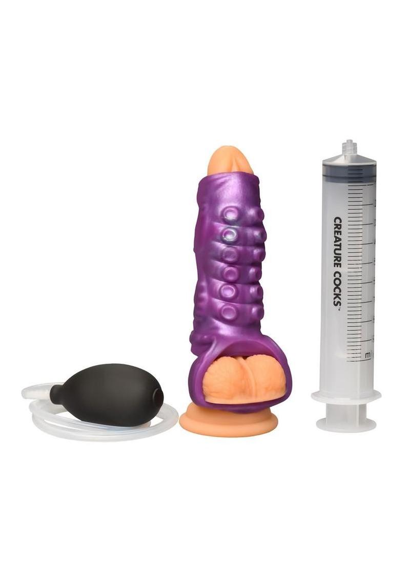 Creature Cocks Tentacle Squirting Silicone Penis Enhancer - Purple