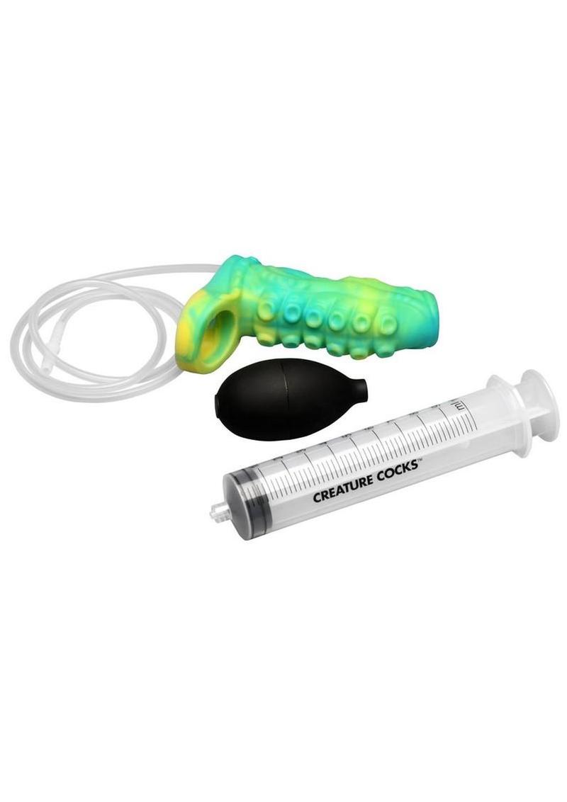 Creature Cocks Tentacle Squirting Silicone Penis Enhancer - Green/Yellow