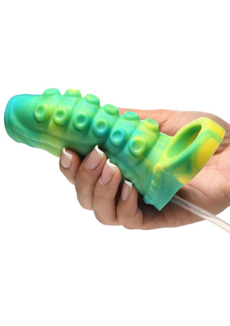 Creature Cocks Tentacle Squirting Silicone Penis Enhancer - Green/Yellow - Image 3