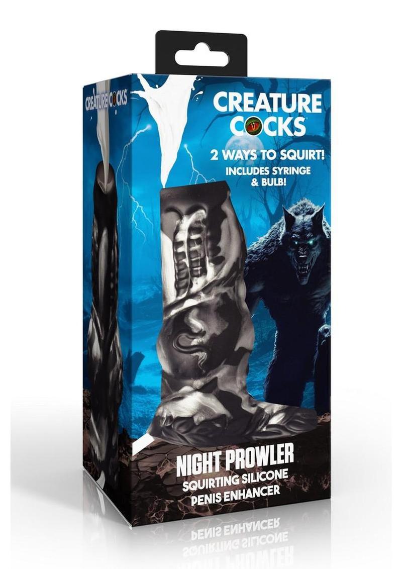 Creature Cocks Night Prowler Squirting Silicone Penis Enhancer - Silver/Black