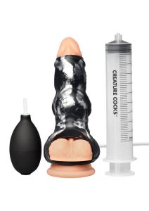 Creature Cocks Night Prowler Squirting Silicone Penis Enhancer - Silver/Black
