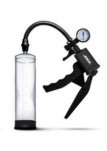 Jock Pump Up Penis Pump with Gauge and Trigger Handle - Black/Clear