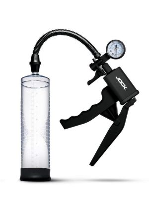 Jock Pump Up Penis Pump with Gauge and Trigger Handle - Black/Clear