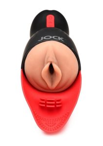 Jock Sucking and Vibrating Rechargeable Pussy Masturbator - Vanilla/Black