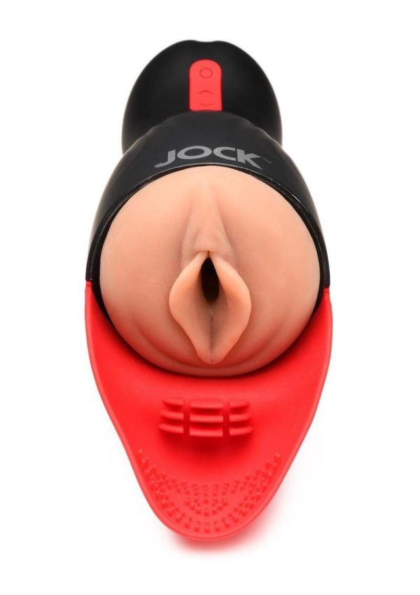 Jock Sucking and Vibrating Rechargeable Pussy Masturbator - Vanilla/Black
