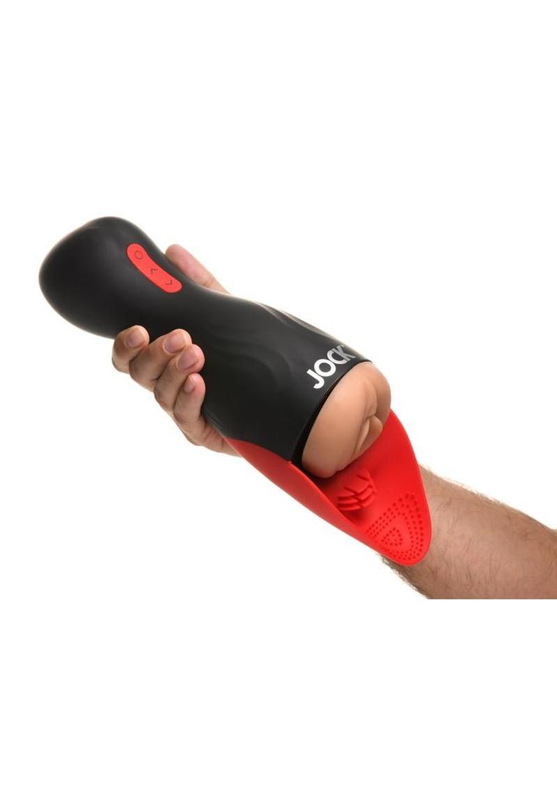 Jock Sucking and Vibrating Rechargeable Pussy Masturbator - Vanilla/Black - Image 4