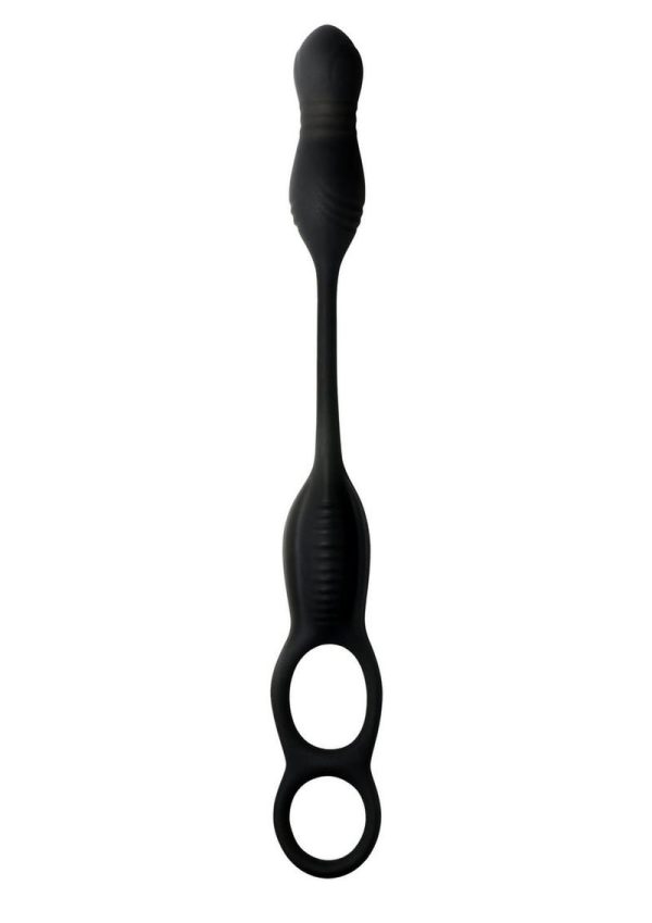 Jock Hyper Thrusting and Vibrating Rechargeable Silicone Anal Plug with C-Ring - Black - Image 3